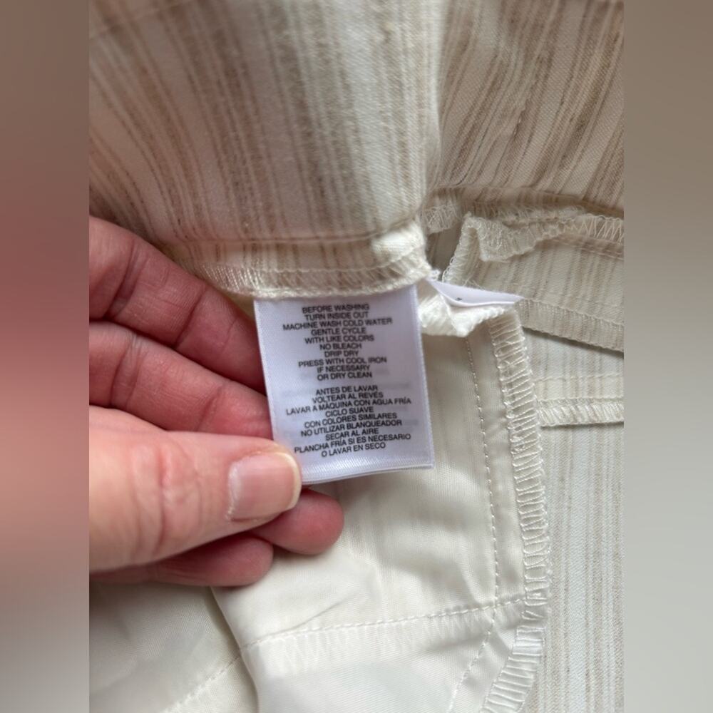 Anne Klein Womens L Tan White Stripe Straight Leg Trouser Business Office Resort - Picture 6 of 10